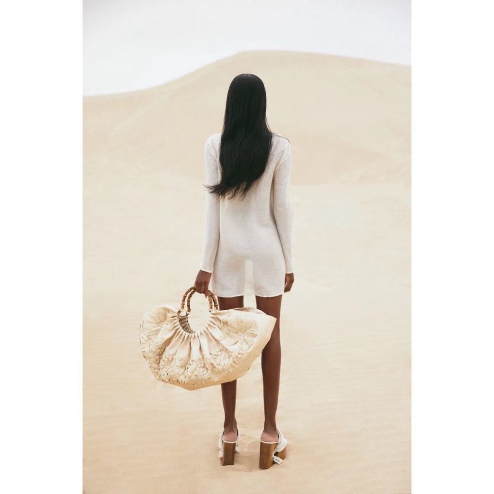 NWT Cult Gaia Womens Naomi Ivory Lace Up Sheer Swim Top Cover-Up L - Picture 2 of 10